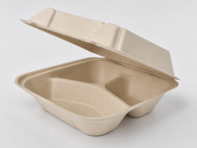 8x8x3 Bagasse Clamshell 3 Compartment