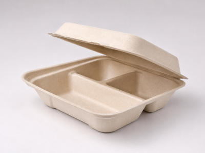 9x9x3 Bagasse Clamshell 3 Compartment