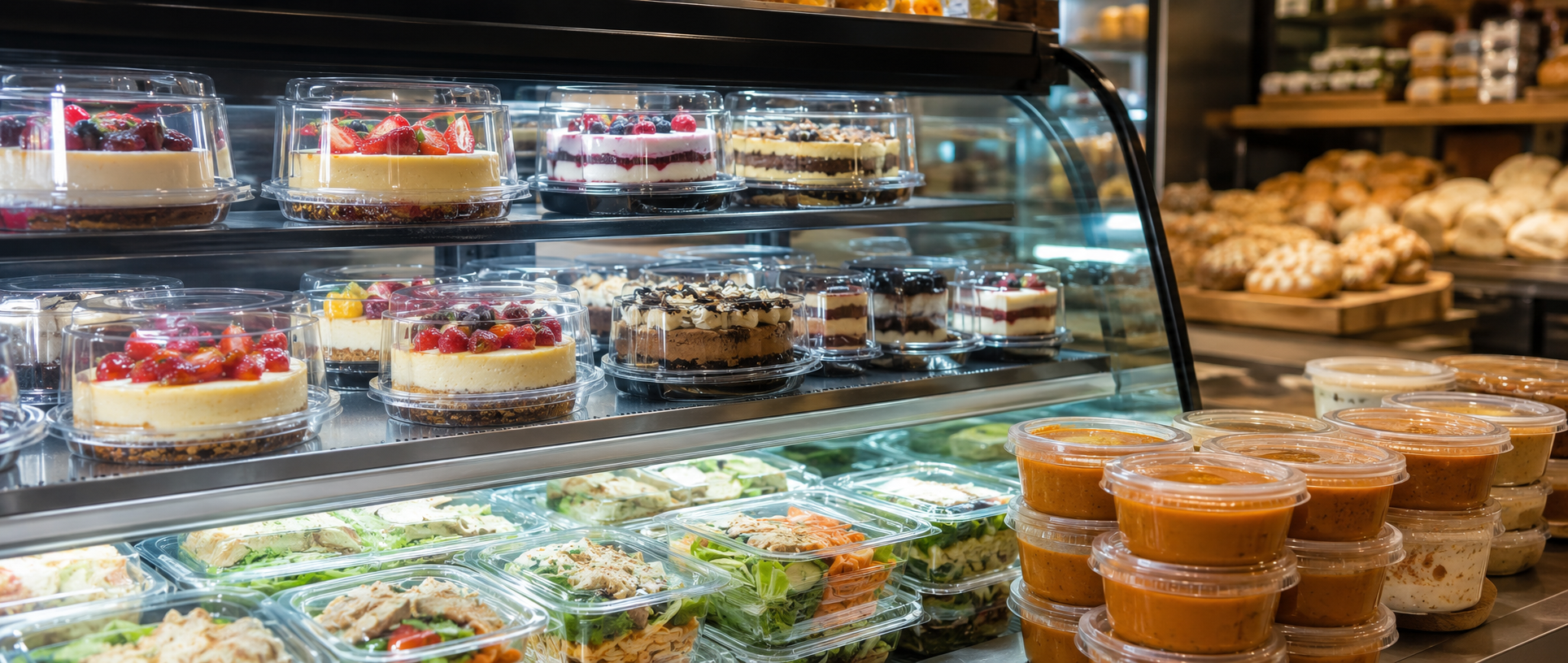 Bakery and deli operator clear PET round containers and PP hot soup cups