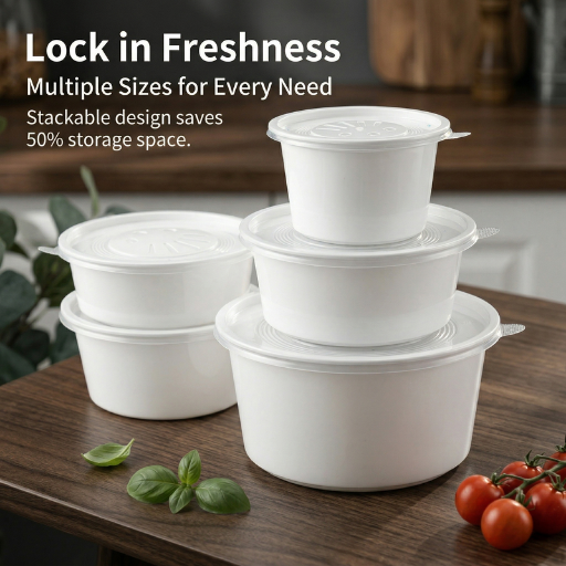 White Round Bowls (Stackable)