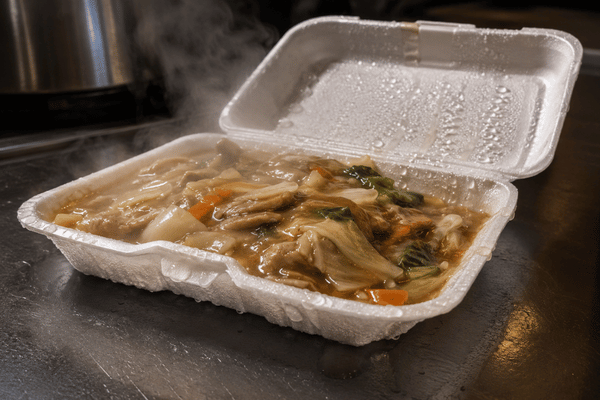 EPS foam container sweating and failing with hot food