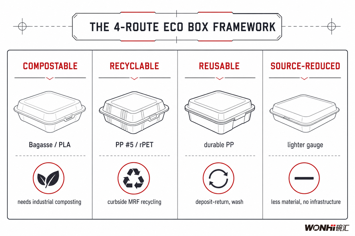 The 4-Route Eco Box Framework: Compostable, Recyclable, Reusable, Reduced — Wanhui