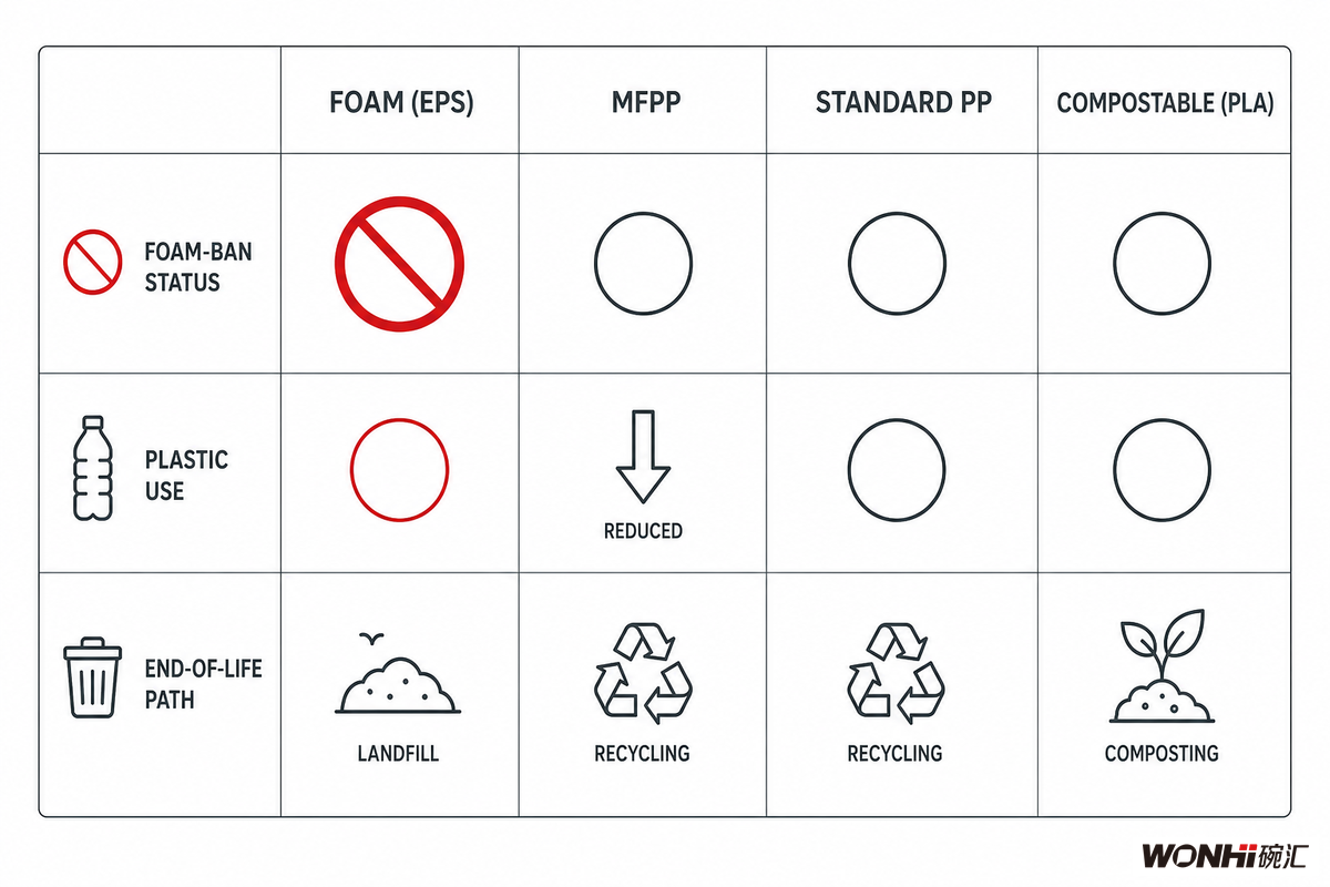 MFPP vs. Foam, Compostable Clamshells & Standard PP — Wanhui