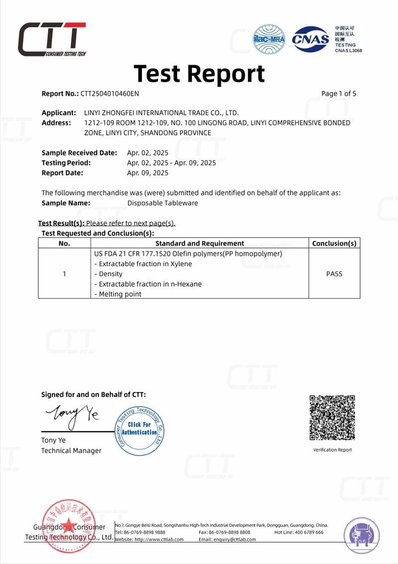 Third party CTT inspection test report document