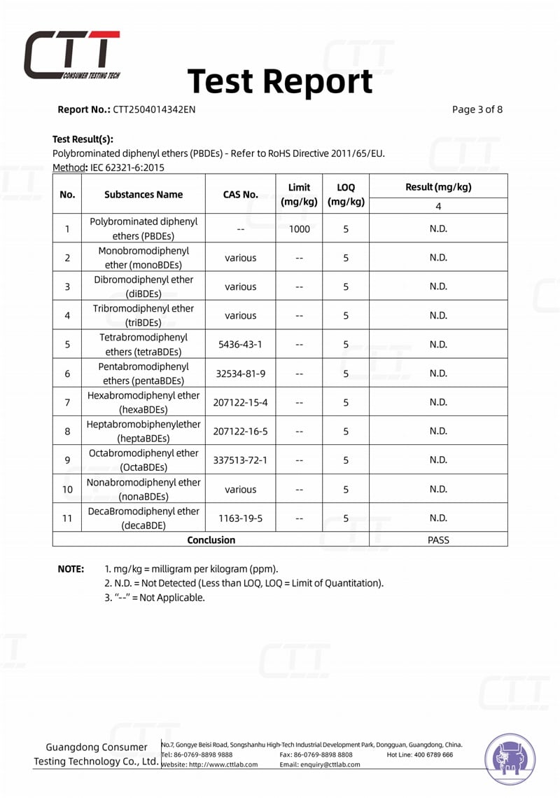 Product quality test report detailing migration results