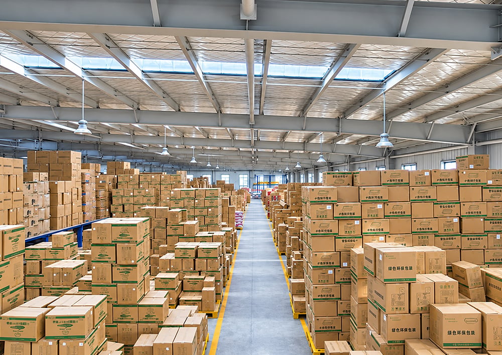 Large organized warehouse inventory for food packaging