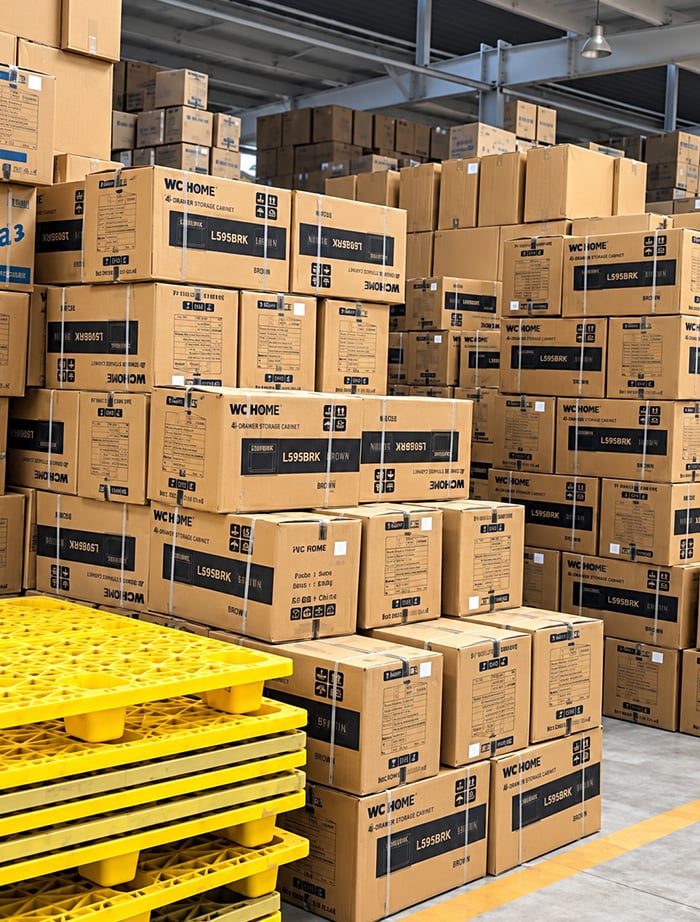 Cartons of food containers packed and ready for shipment