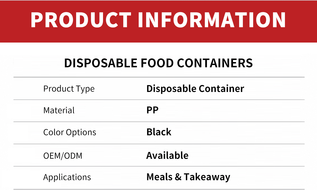 Product information table for disposable PP food containers