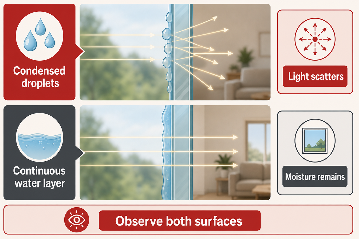Anti-fog spreads condensed droplets; visibility does not mean moisture disappeared, per Cargill.