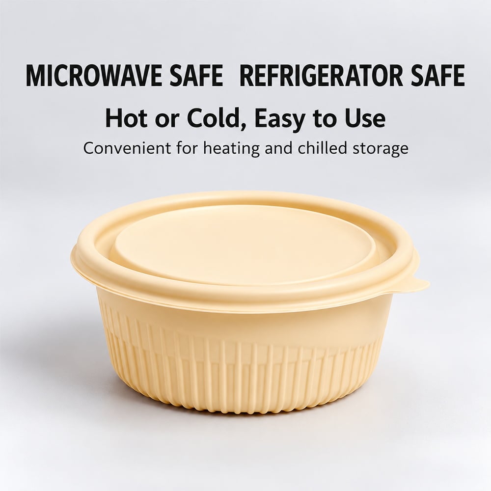 Round cornstarch food bowl with snap-on lid