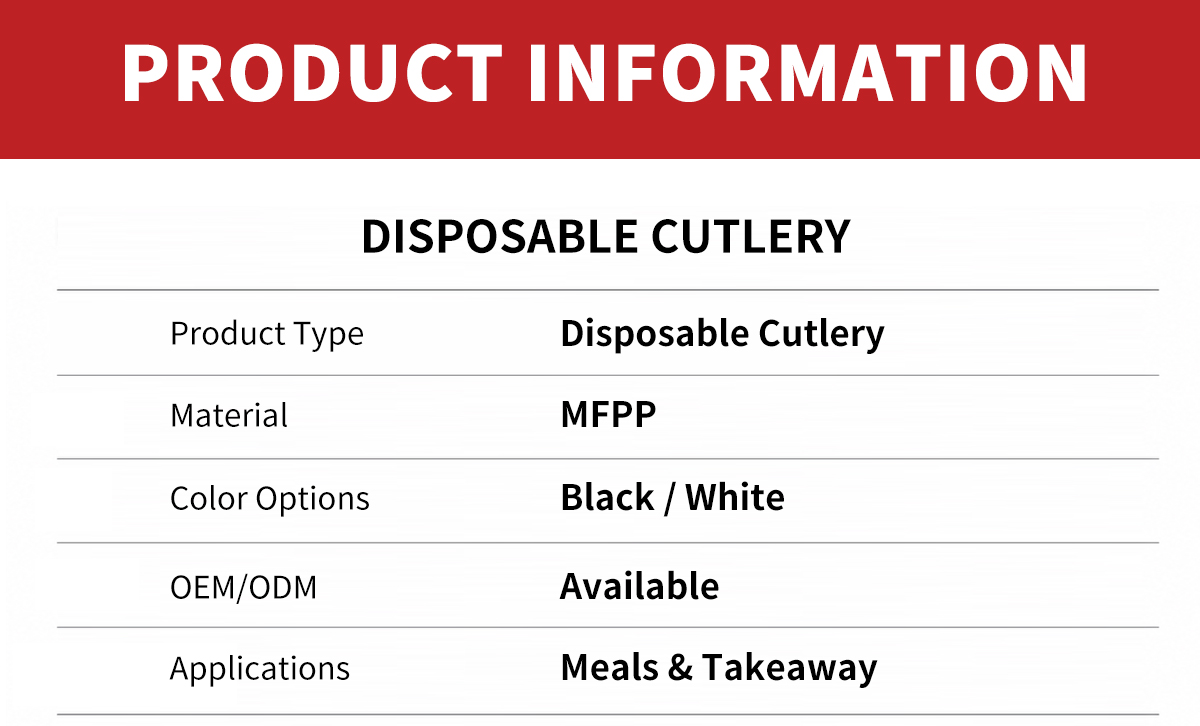 Disposable cutlery product information table