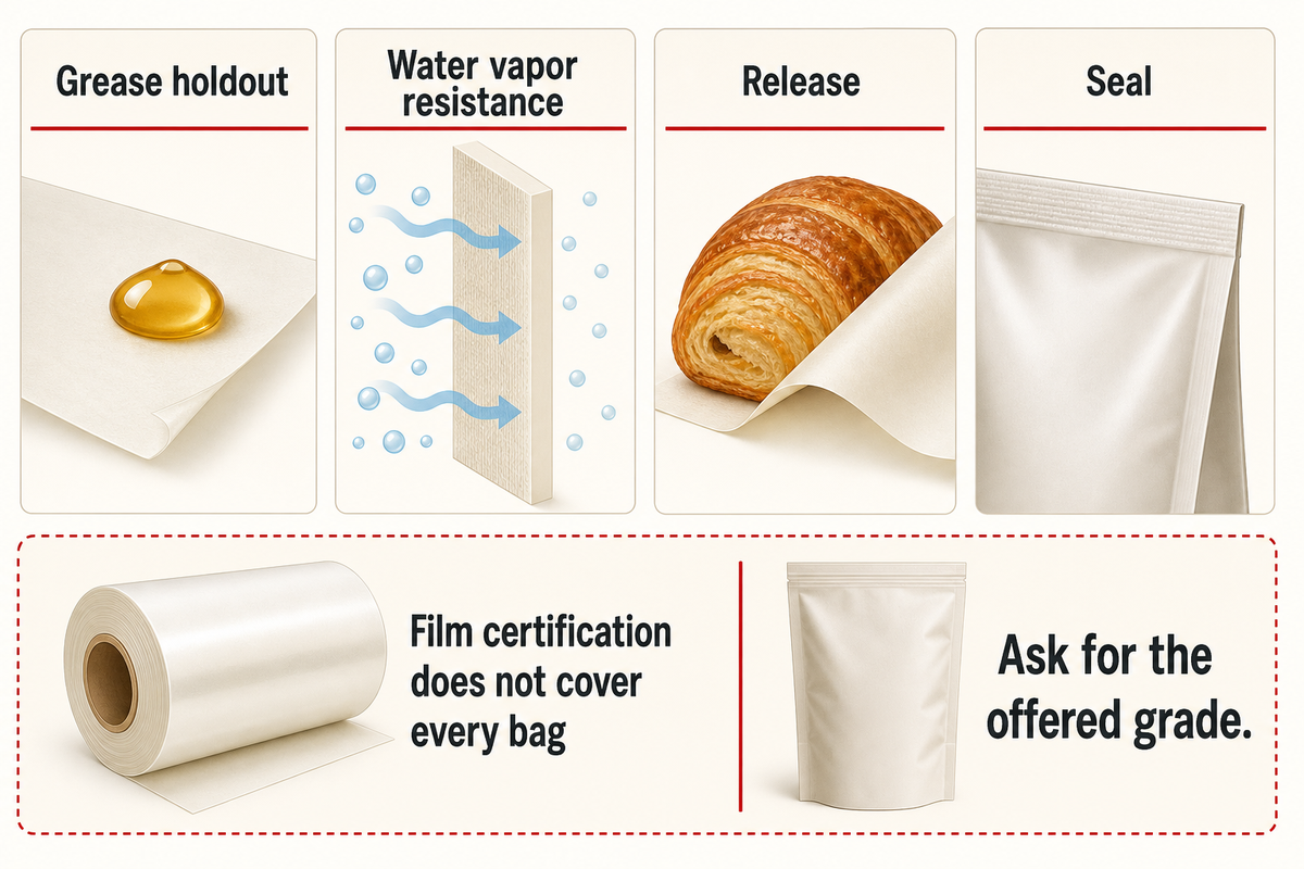 Grease, vapor, release and seal are separate functions; Ahlstrom and Good Start source examples.