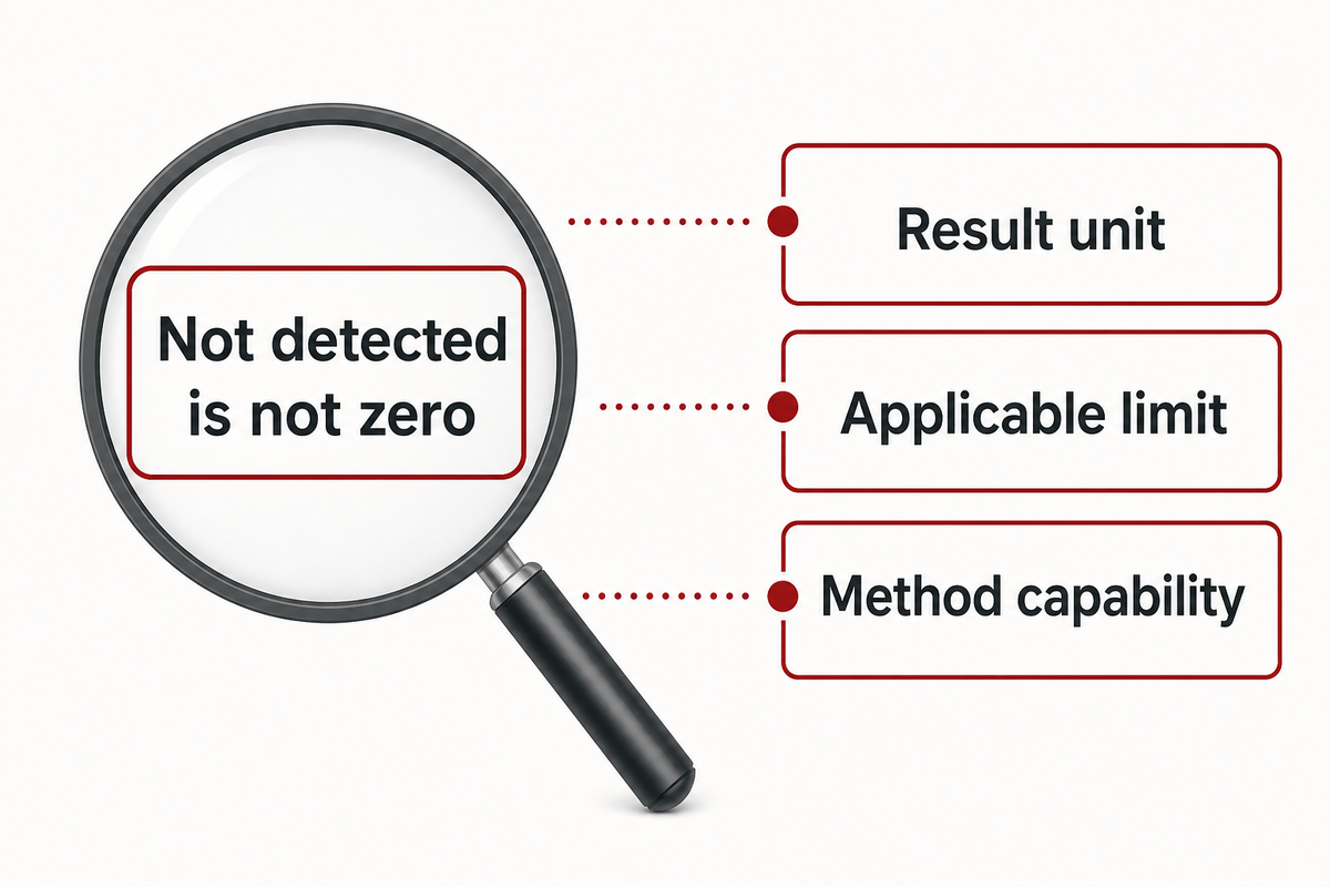 Interpret the result with its unit, applicable limit and method capability.