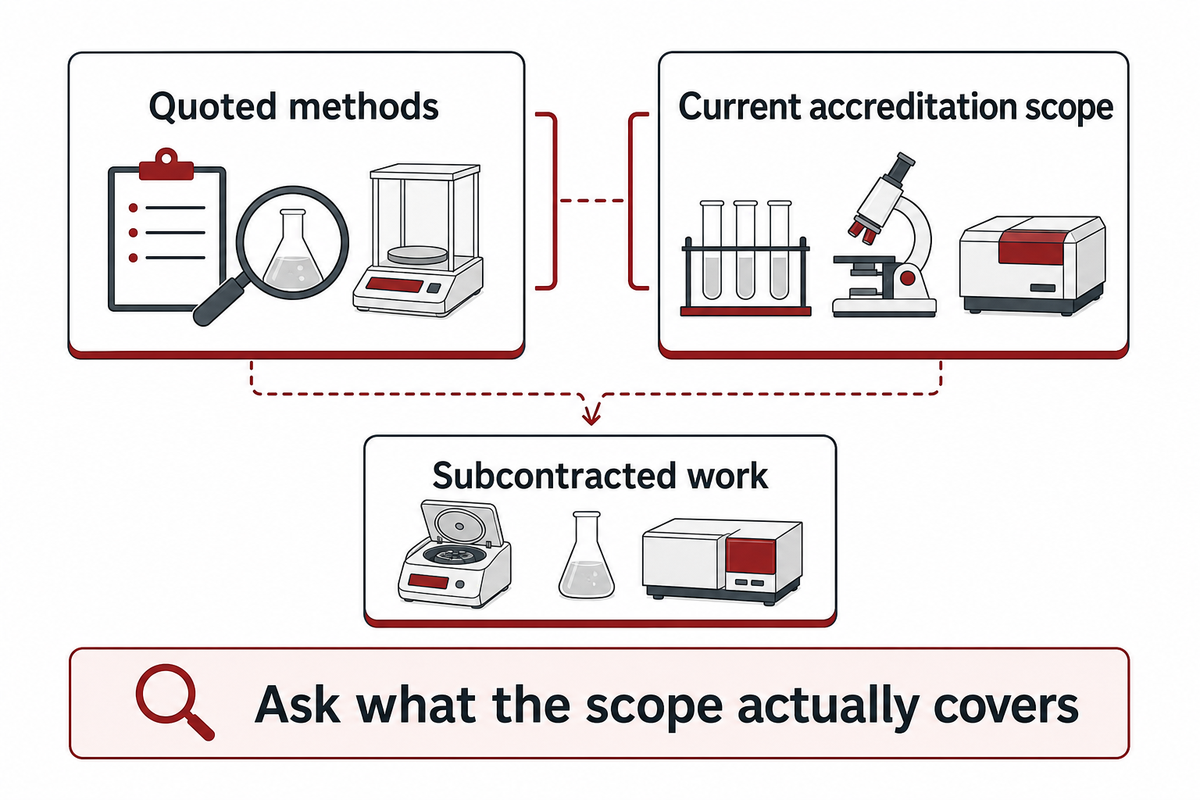 Match quoted methods and subcontracted work to the laboratory's current scope.