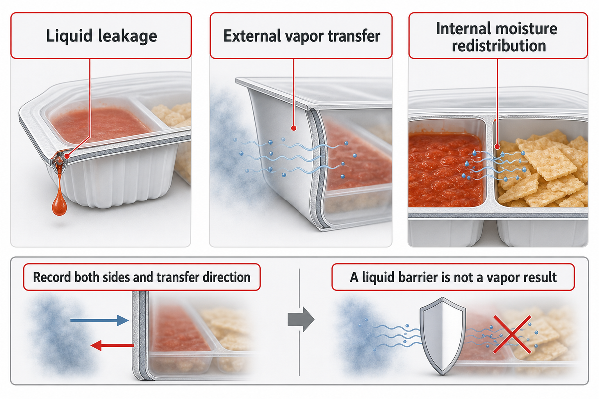 Liquid leakage, vapor transfer and internal moisture movement are different; ASTM F1249 and IFT.