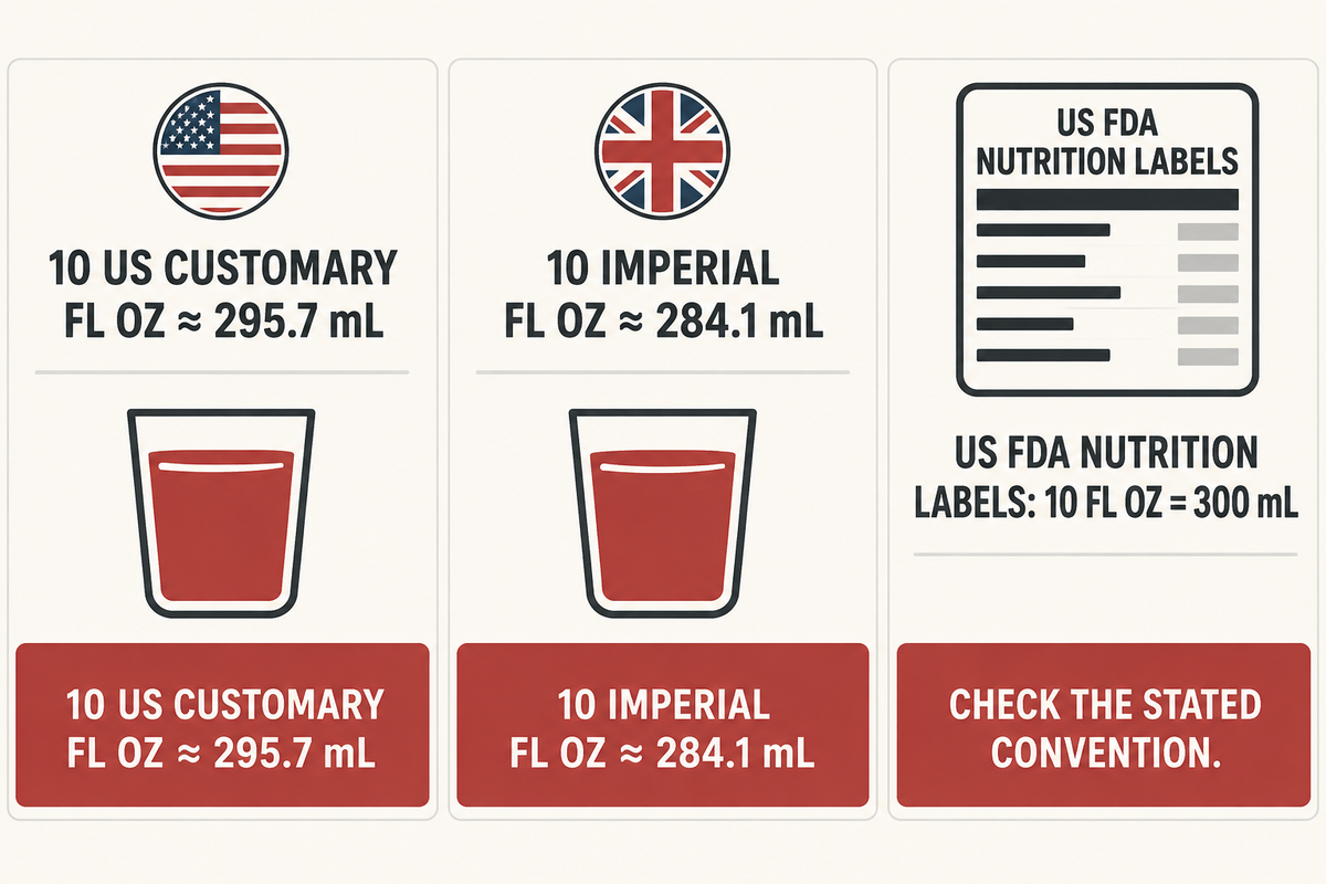 NIST customary and Imperial factors differ from the FDA nutrition-label convention; check the stated units.