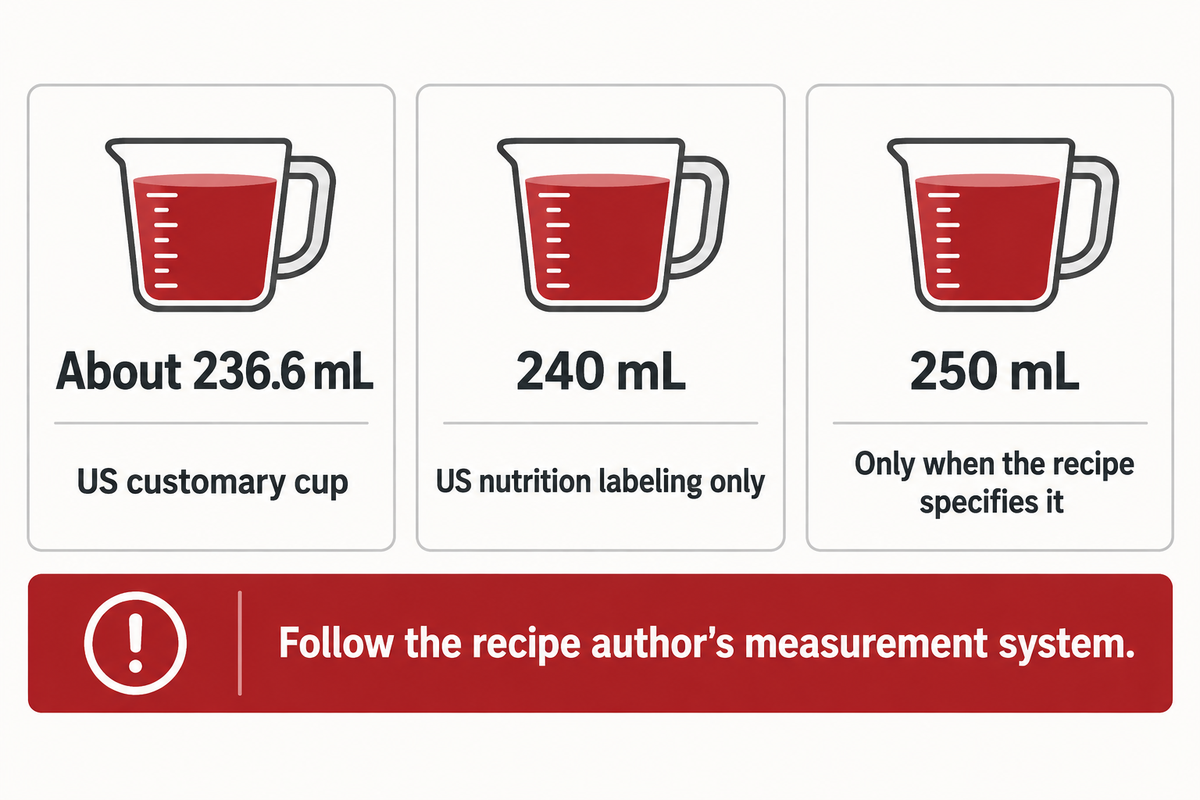 Cup conventions differ: customary, nutrition-label and explicitly stated recipe measures; NIST and FDA scope.
