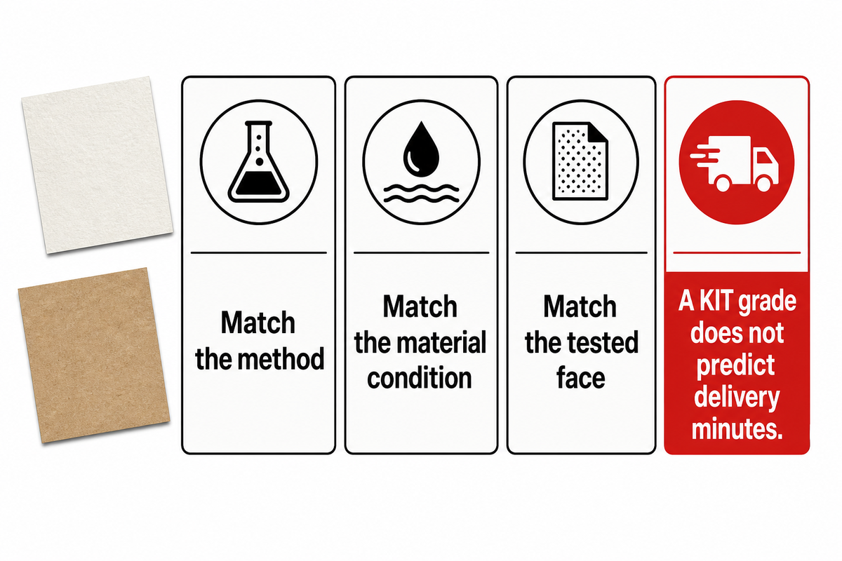 Compare KIT grades only with the method, material condition and tested face aligned; no minutes conversion applies.