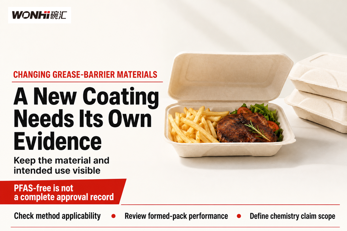 A coating change needs method-fit, package-performance and scoped chemistry evidence; a PFAS-free claim alone is insufficient.