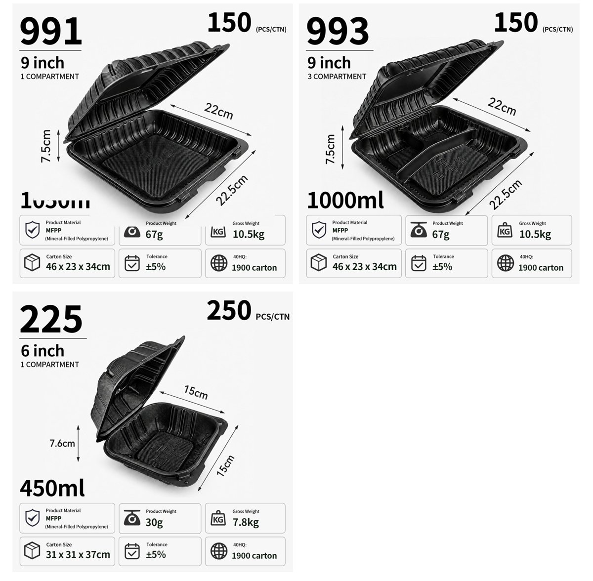 Black series spec cards for models 991, 993 and 225