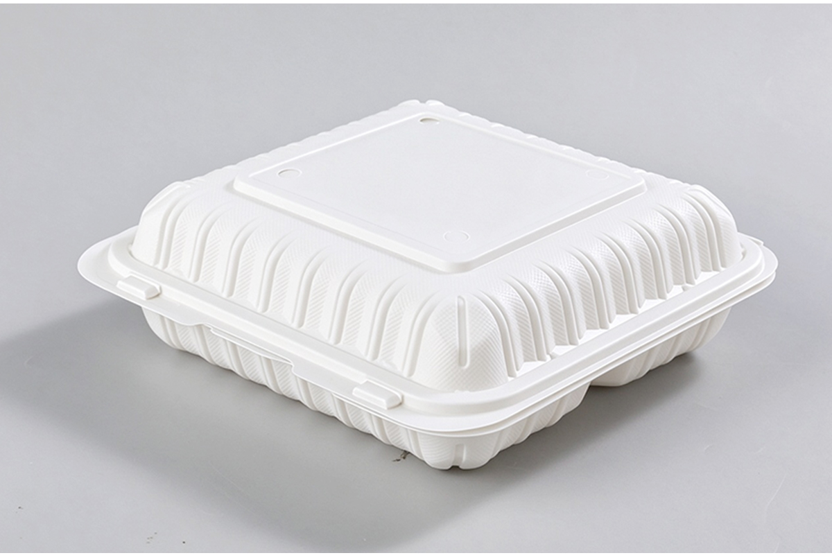 Closed white square hinged-lid food container
