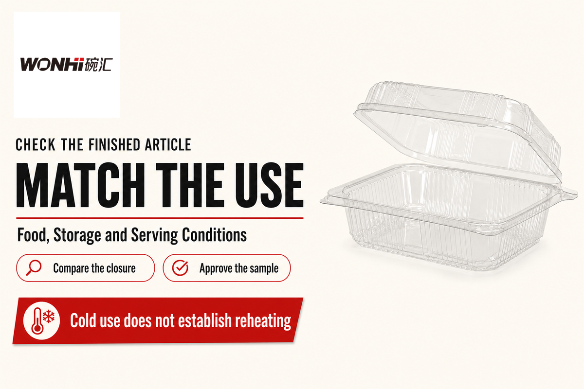 Compare the finished tray and closure under the intended food, storage and serving conditions.