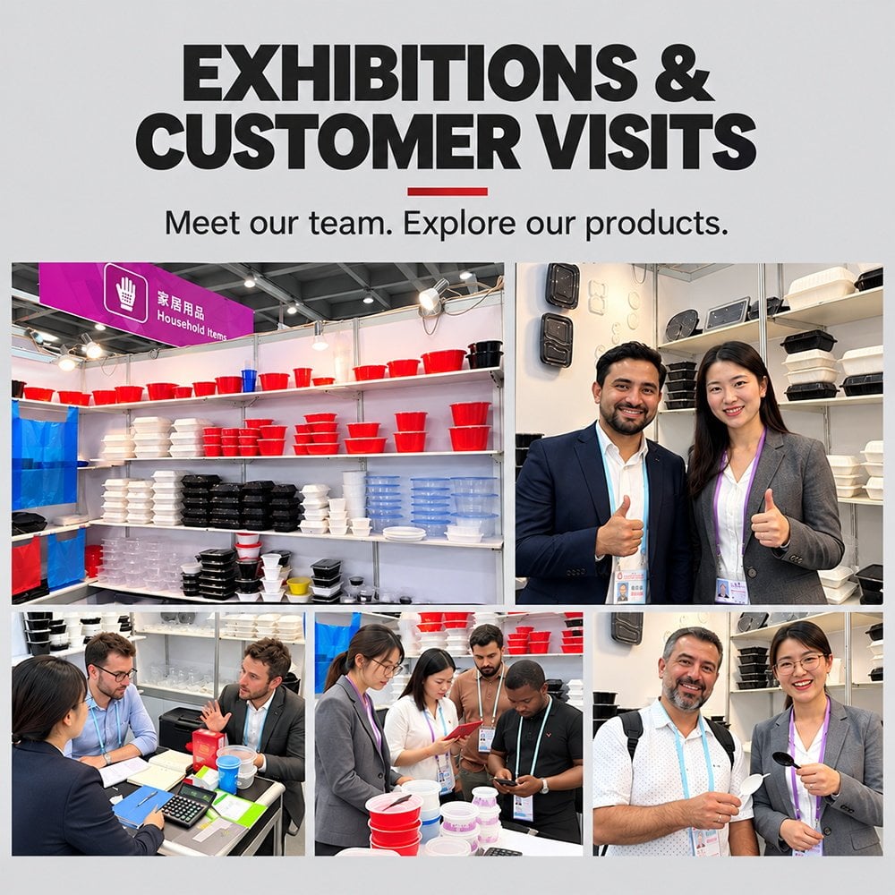 Trade show booth and customer visits with food container samples