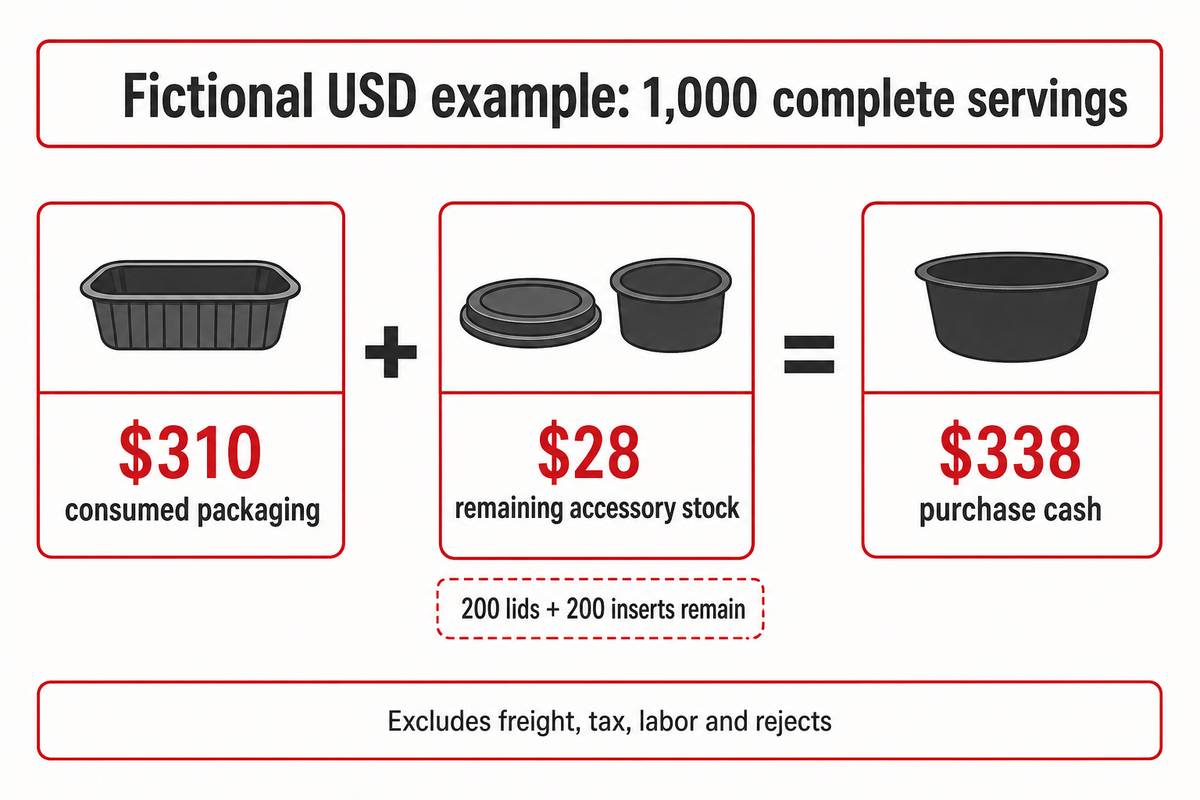 Fictional USD example: $338 cash equals $310 consumed plus $28 remaining; editorial arithmetic.