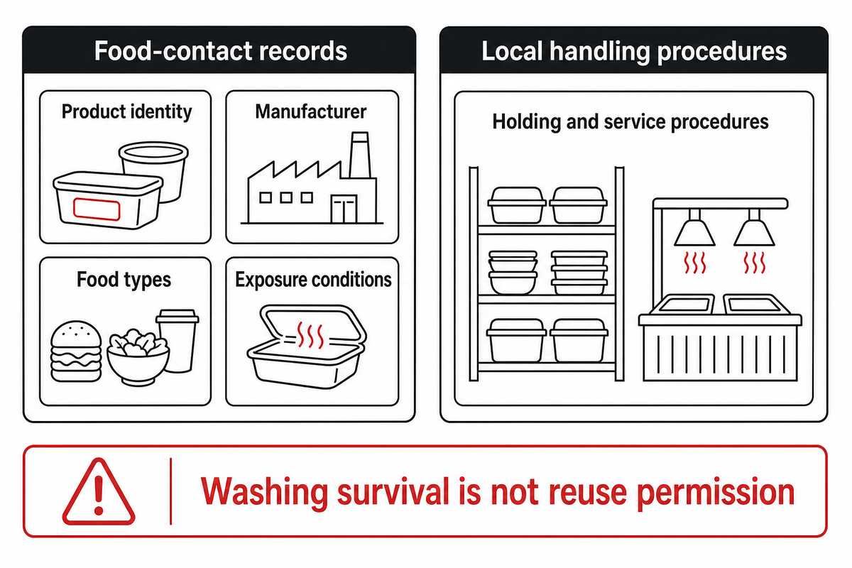 Food safety records: food contact, holding temperatures and single use